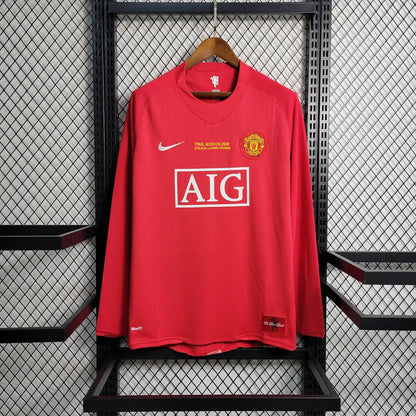 2007-2008 Retro Long Sleeve Manchester United Home Football Shirt