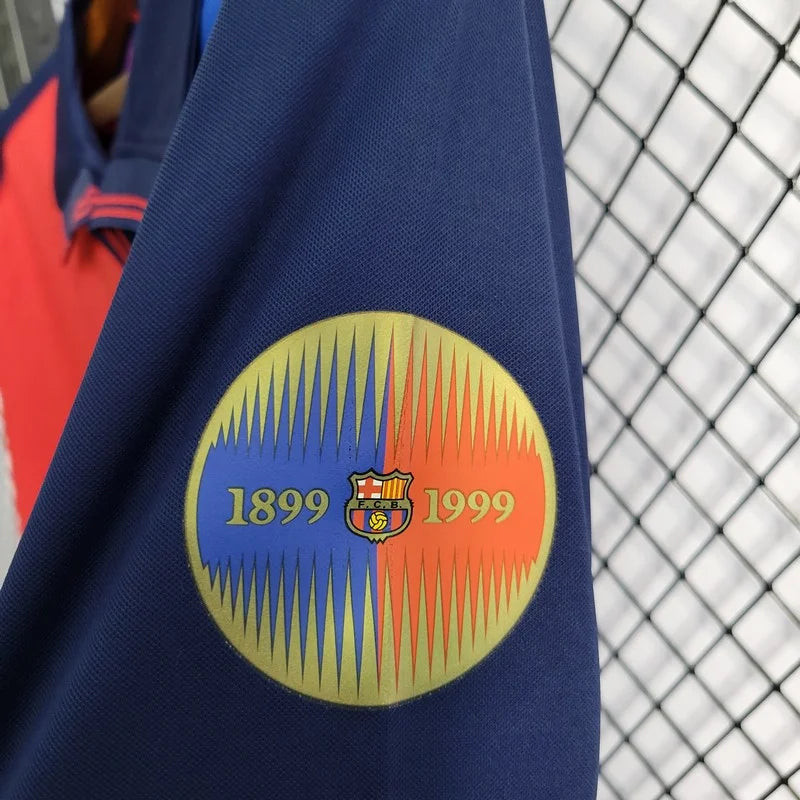 Retro Long Sleeve Barcelona 100th Anniversary Version Football Shirt Home